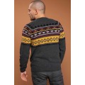 Kazak Gray Ethnic Patterned Slim Fit Sweater Pullover