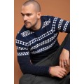 Kazak Navy Blue Ethnic Detailed Striped Sweater Pullover 